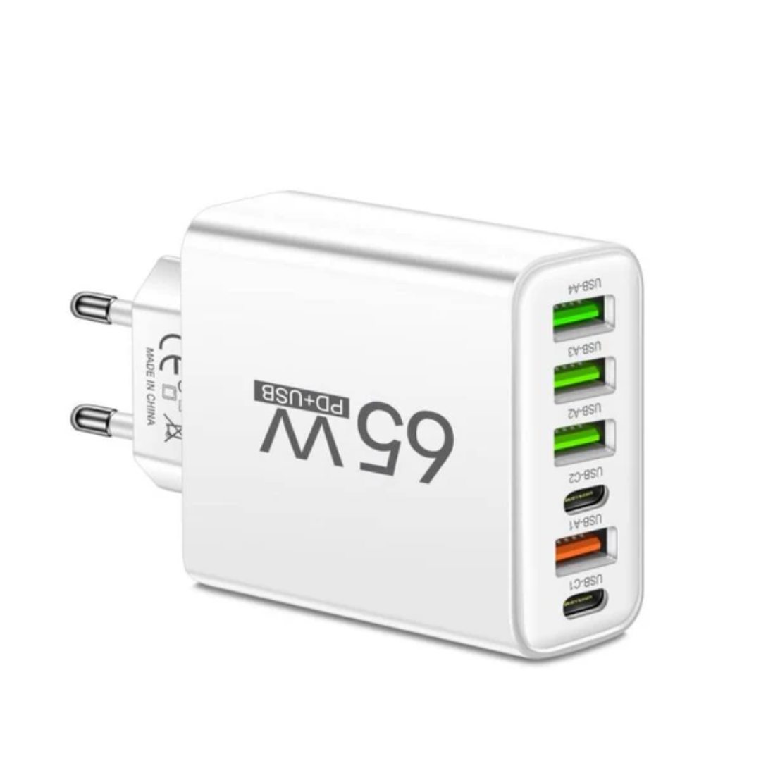 65W Multi-Port Fast Charging Hub – 6-in-1 Charger