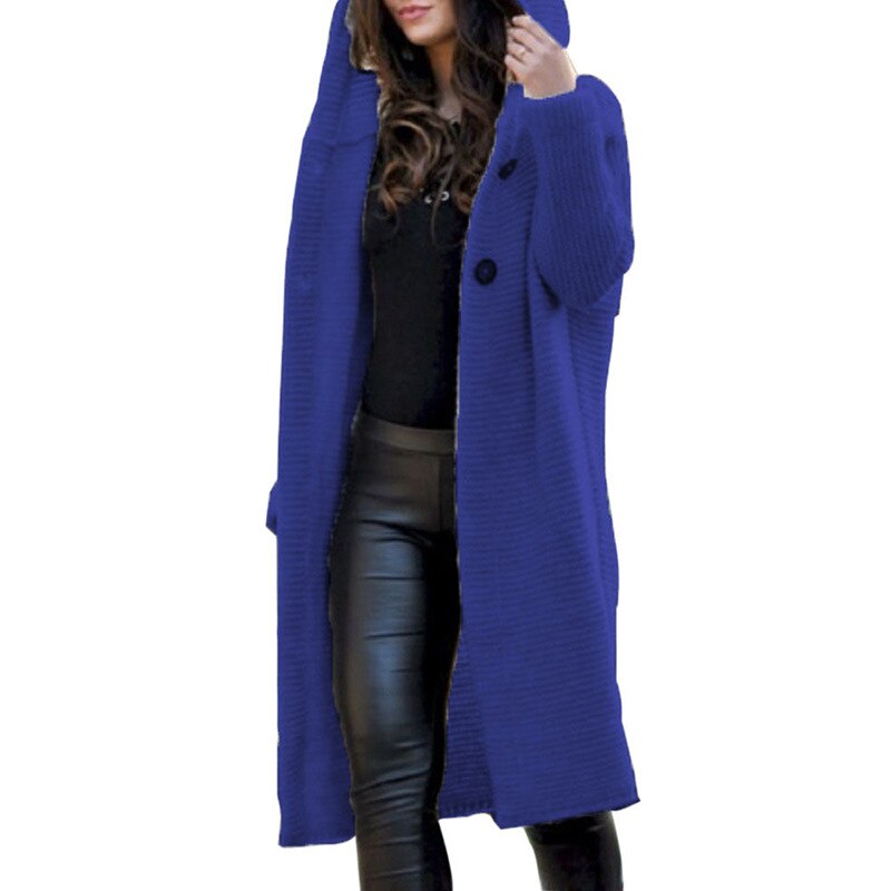 Women’s Hooded Cardigan Coat | Longline Chunky Knit | Cotton-Polyester Blend | Comfortable Fit