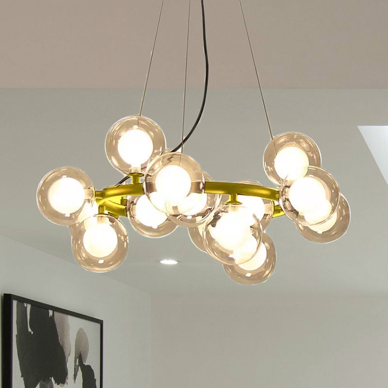Taavita Ceiling Light Fixture Modernist Glass Chandelier Lamp Black/Gold Finish with Metal Ring - 15/25 Bulbs