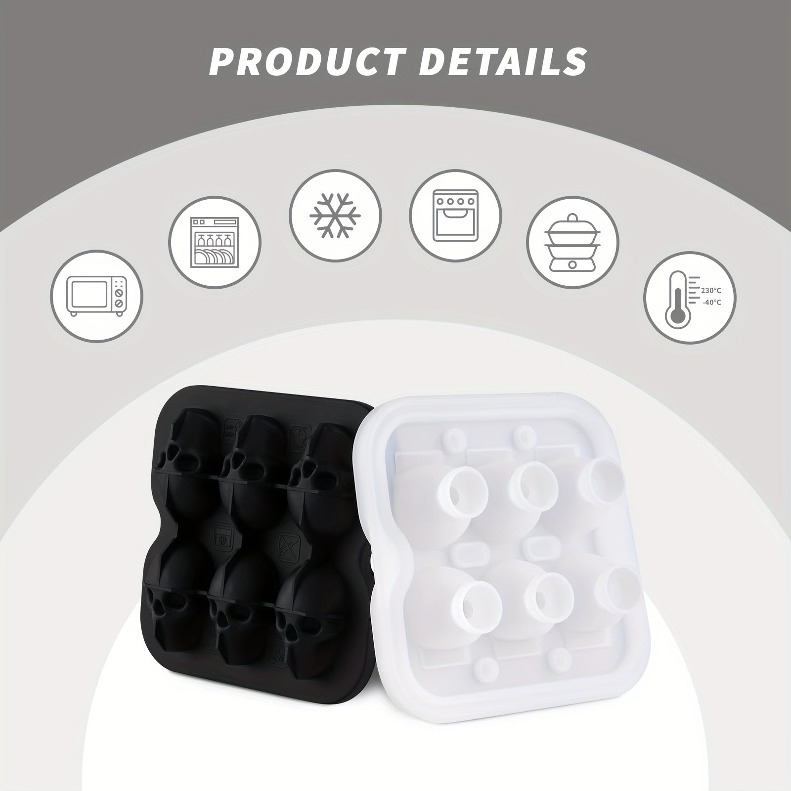 Skull Shaped Silicone Ice Cube Tray BPA-Free for Halloween Drinks