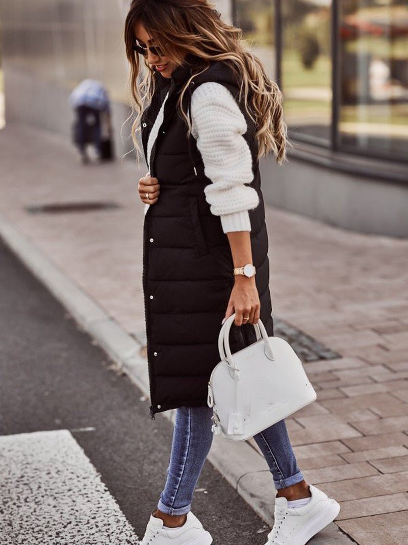 Women’s Quilted Vest | Knee-Length Design | Acetate Fiber | Comfortable Layering