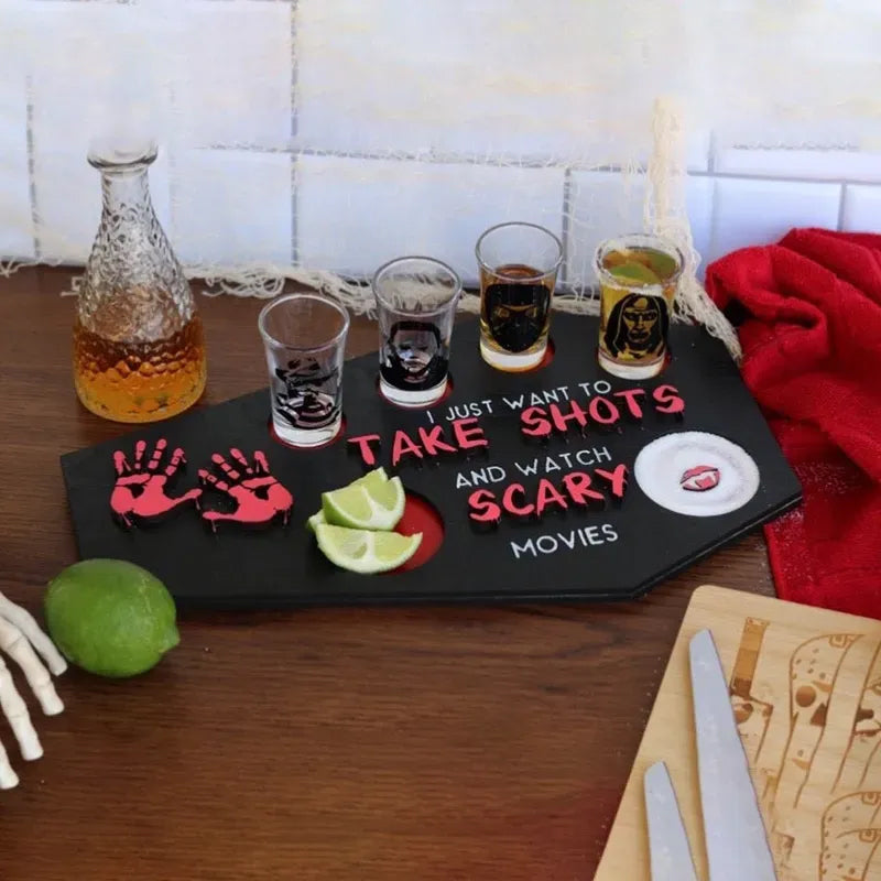 Coffin-Shaped Wooden Shot Glass Tray for Halloween Parties