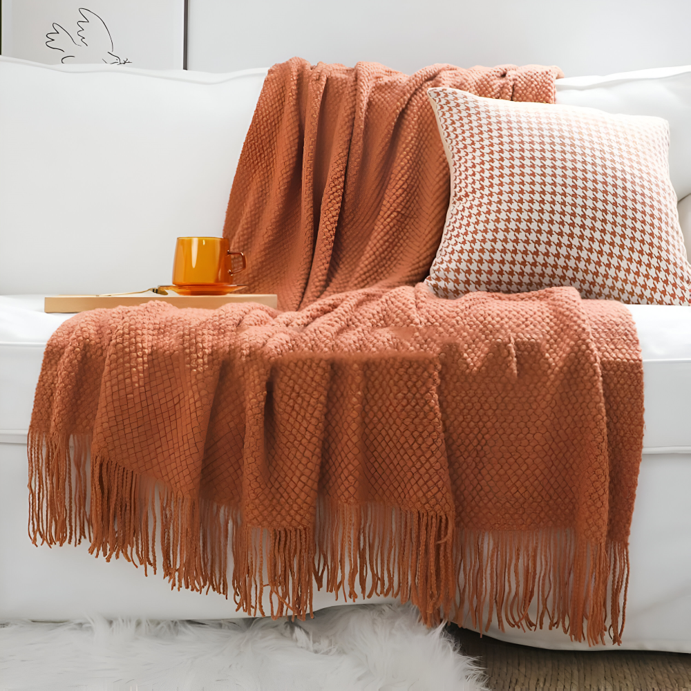 Plaid Blanket | Coarse Knit | All-Season Comfort | Acrylic