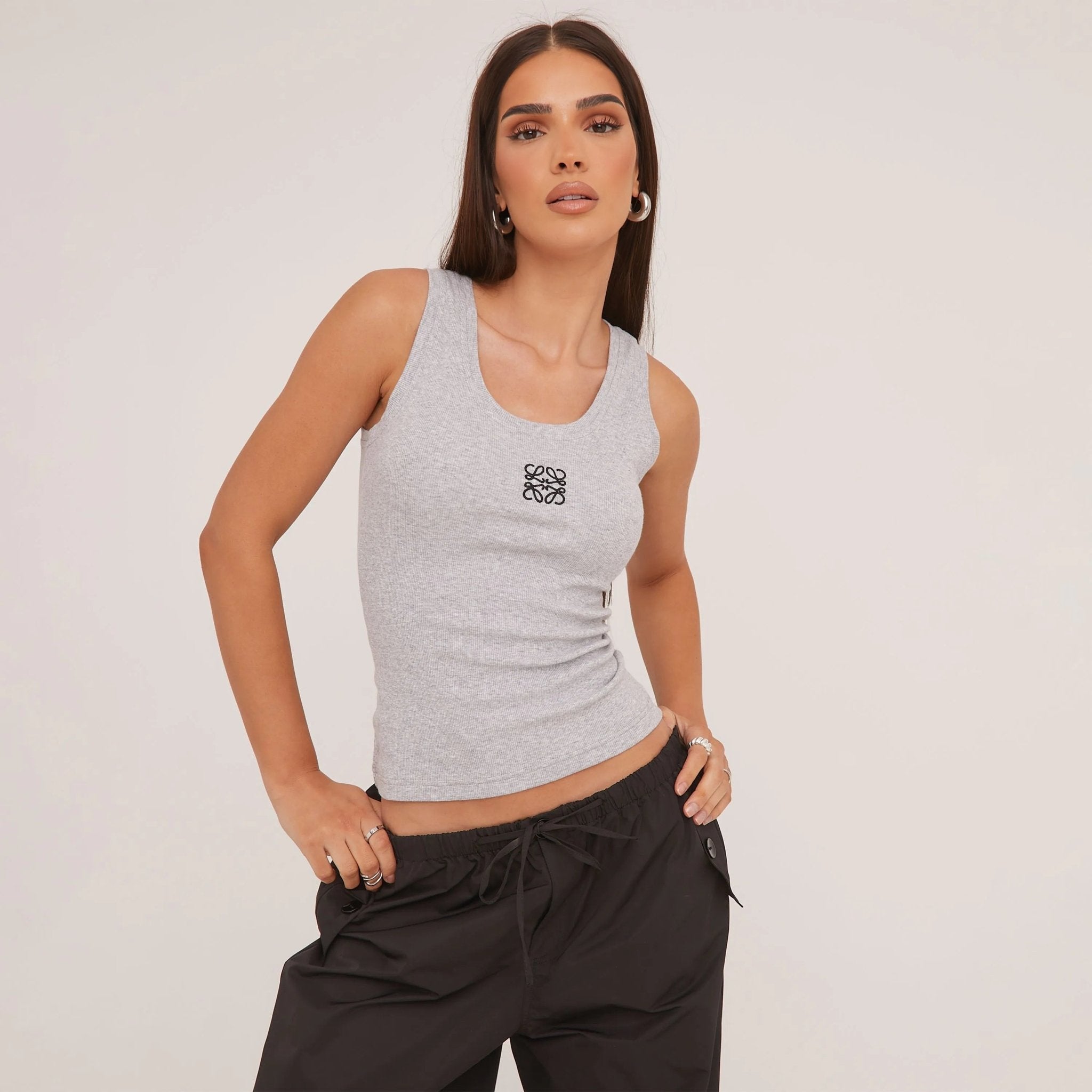 Women’s Ribbed Knit Tank Top | Delicate Embroidery Detail | Stretch Fabric | Comfortable Fit