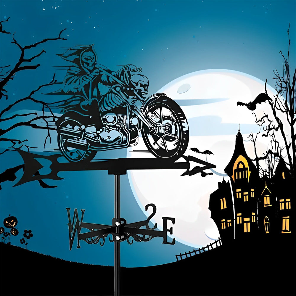 Skull Motorcycle Halloween Weathervane Stainless Steel Outdoor Decor