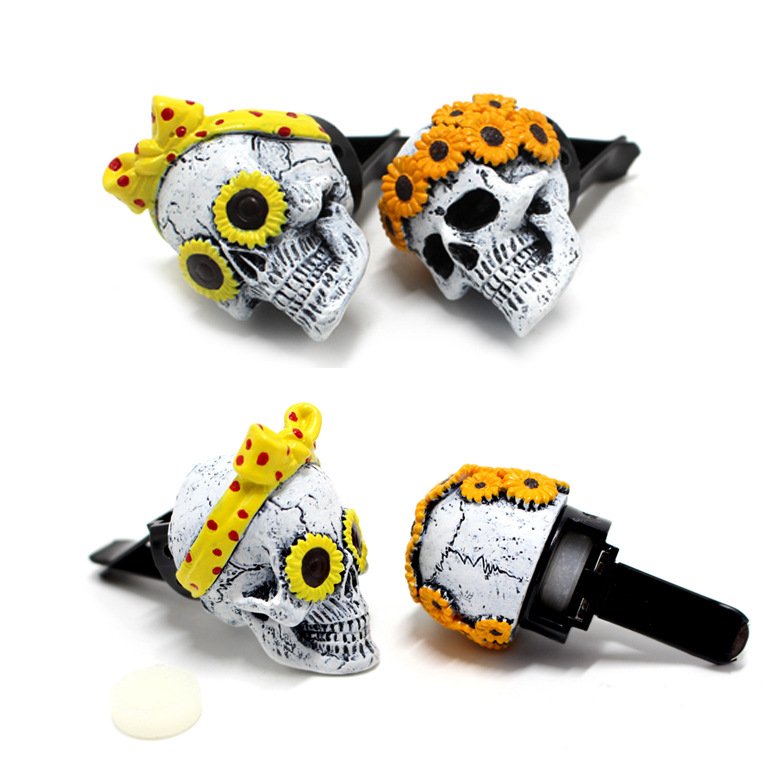 Halloween Skull Air Freshener Set with Floral Scented Resin Sculptures