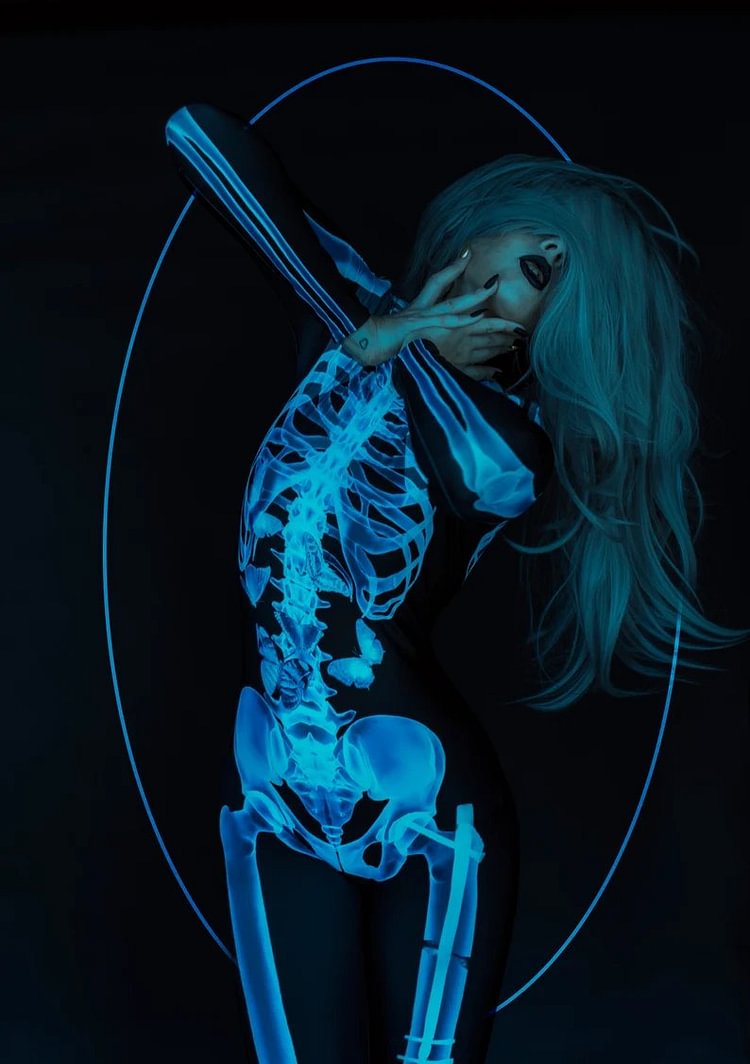 Halloween Skeleton Bodysuit with Glow Blacklight Effect
