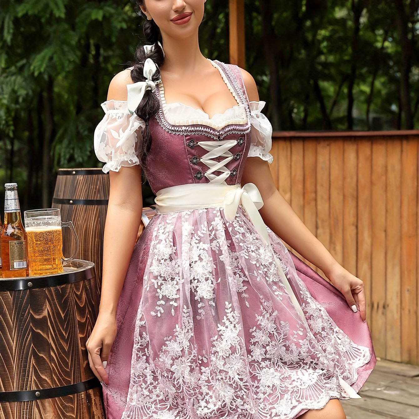 Women's Oktoberfest Dirndl Dress with Corset and Embroidered Apron