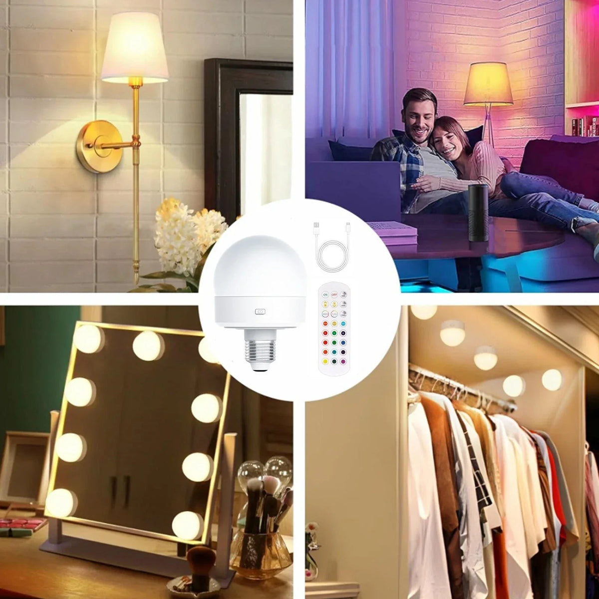 Remote-Controlled E27 Rechargeable LED Lamp with RGB Colors – Wireless