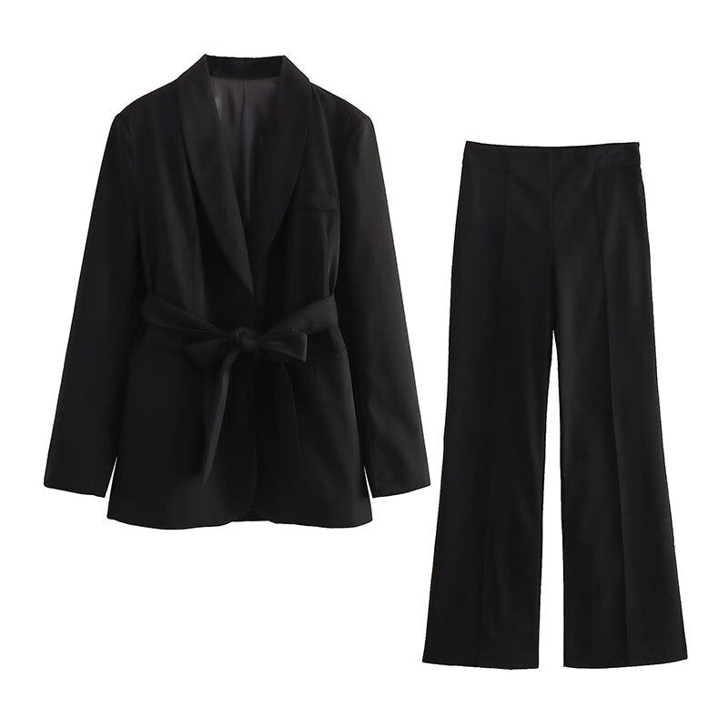 Women’s Two-Piece Suit | Belted Blazer & Matching Tailored Pants | Professional Style | Comfortable Fit