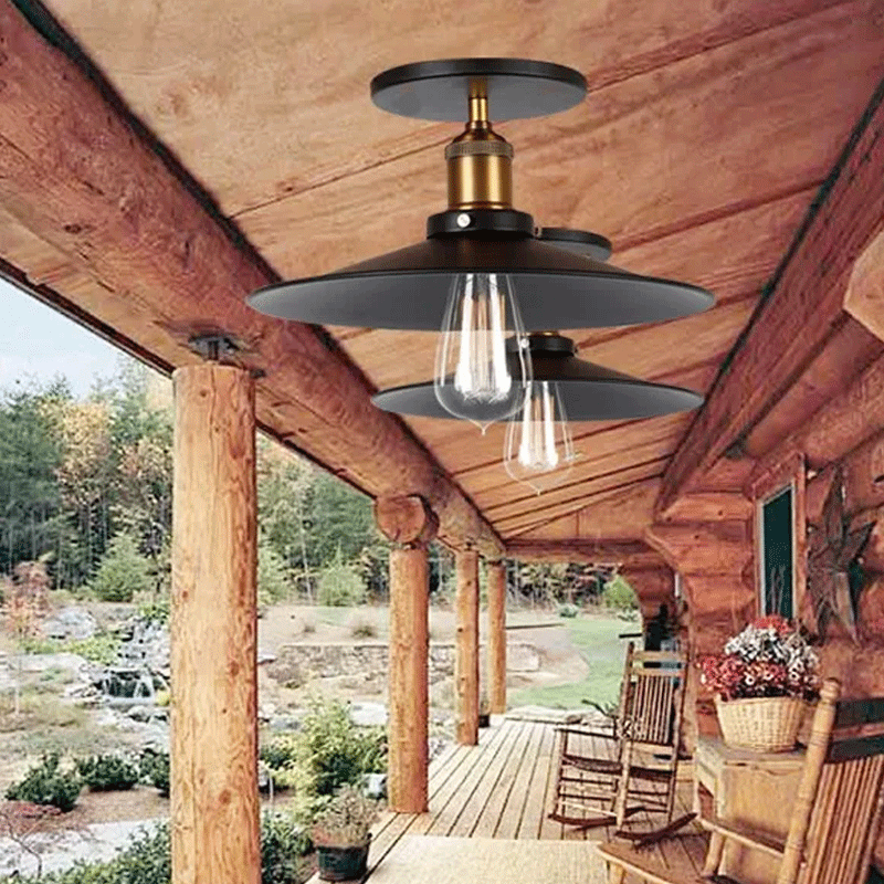 Iron Saucer Ceiling Mount Lamp Farmhouse 1 Bulb Porch Semi Flush Mount Light Fixture in Black, 8.5"/10"/12" W Clearhalo 'Ceiling Lights' 'Close To Ceiling Lights' 'Close to ceiling' 'Semi-flushmount' Lighting' 2_08a76c9a-9302-417a-9670-be6cb5a9414d