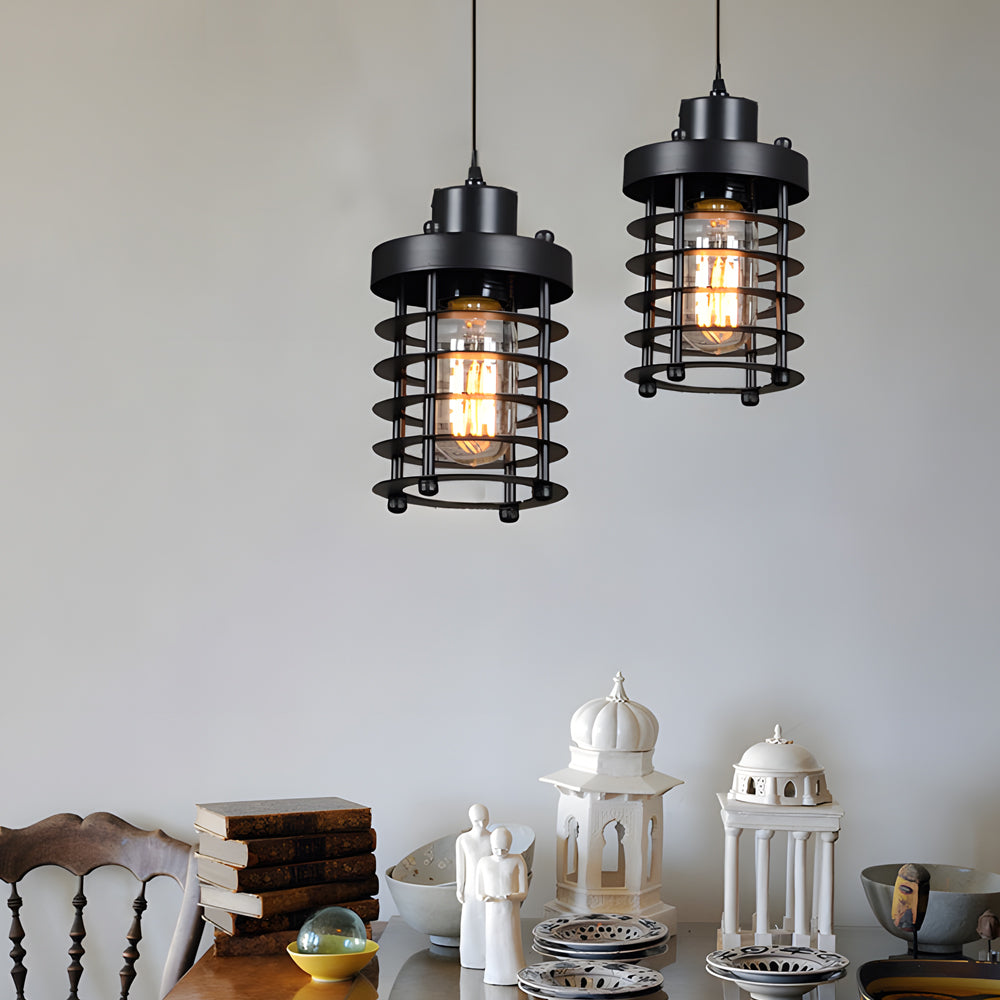 Taavita 1-Light Retro Industrial Aged Metallic Cage Kitchen Pendant Lighting Hanging Lamp