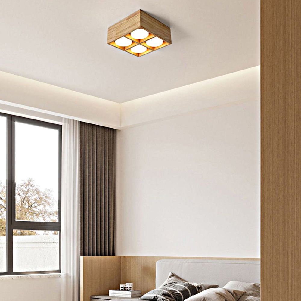 1/2/4-Light Square Wood Cube LED Flush Mount Spotlight Light by Taavita