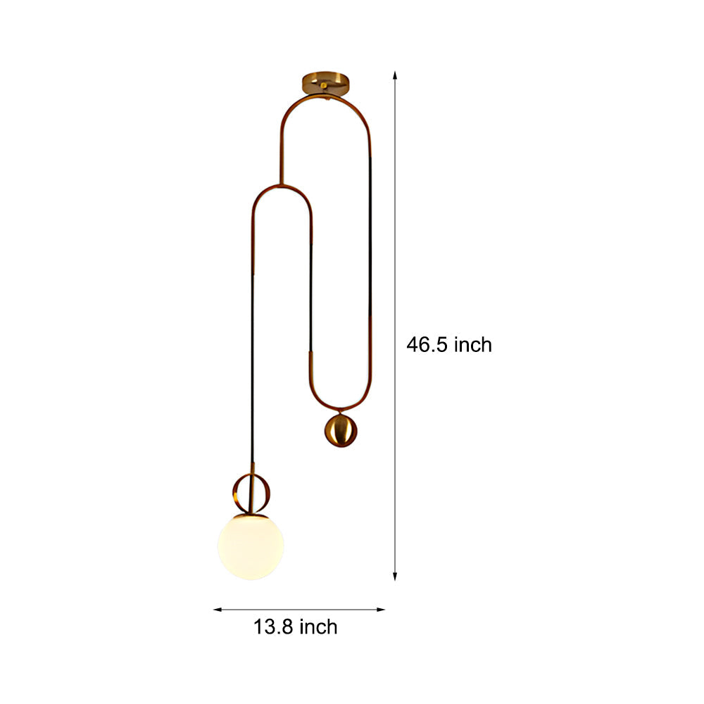 1-Light Gold Hanging Opal Glass Globe Pendant Light - Modern, Adjustable, Frosted Glass Shade by Taavita