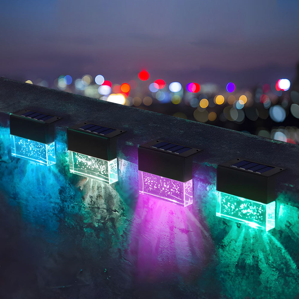 2PCS RGB LED Solar Sunset Fence Lights Outdoor Acrylic Bubbles Step Deck Light