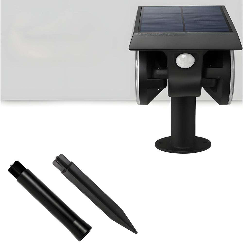 2 - Head Modern Black Solar LED Spotlight with Motion Sensor, Adjustable and Rotatable