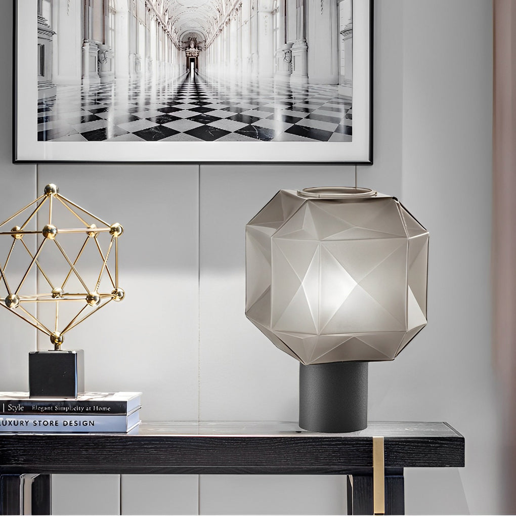 1-Light Modern Table Lamp with Cylinder Base and Smoke Glass Orb