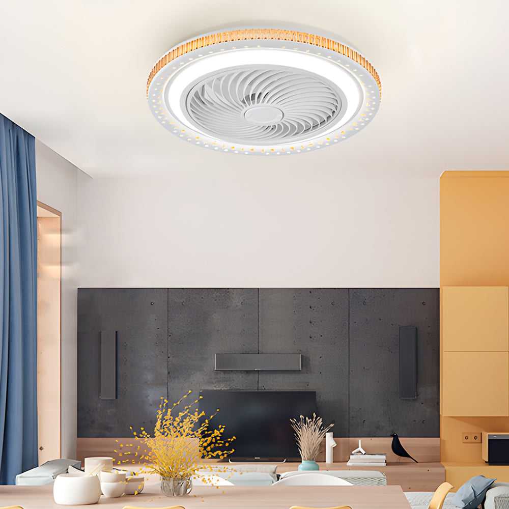19.7" Bladeless Ceiling Fan with LED Light, Remote, and Enclosed Fence Design