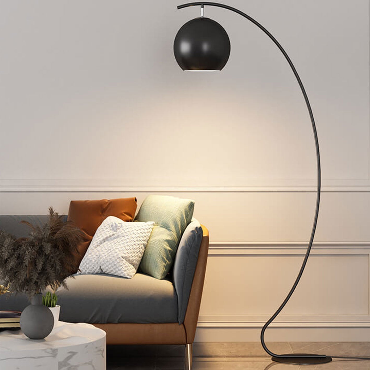Taavita, minimalistic, curved dome floor lamp with 1 light