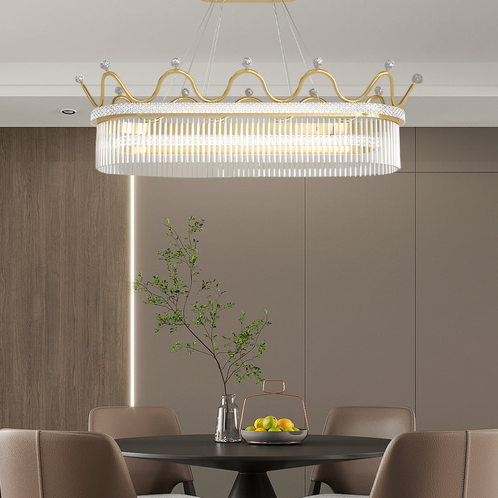 1/2 Layers Modern Long Oval Crystal Crowns Chandelier Three Step Dimming