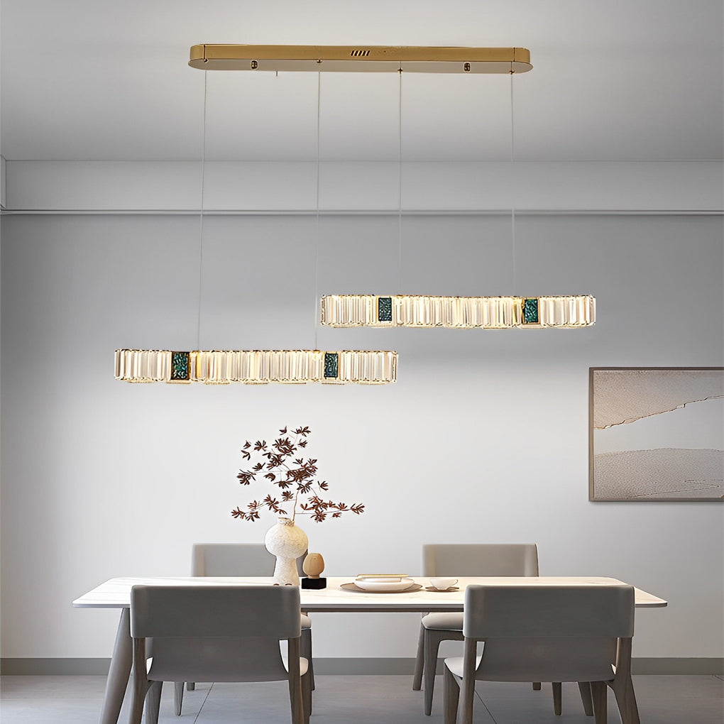 2 Strips Three Step Dimming LED Modern Crystal Chandeliers for Dining Room