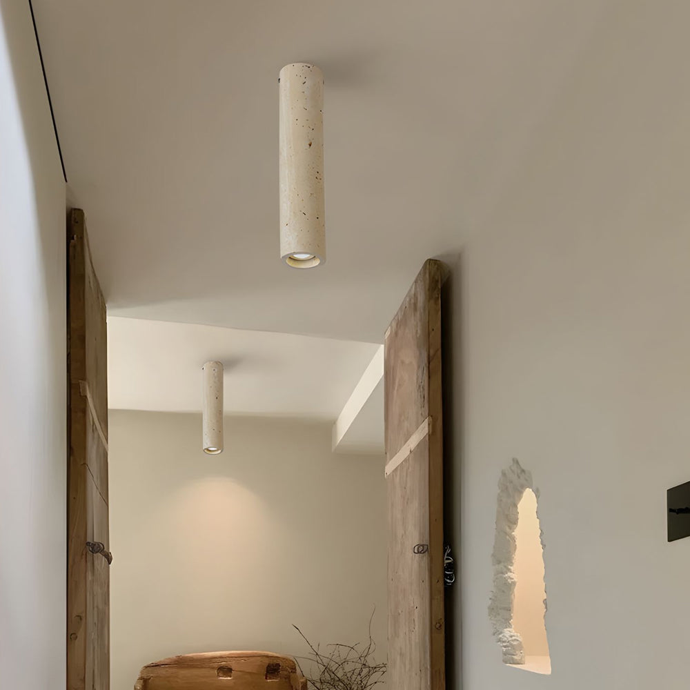 1-Light Modern Yellow Travertine Long Tube Ceiling Lamp for Hallway and Entrance by Taavita