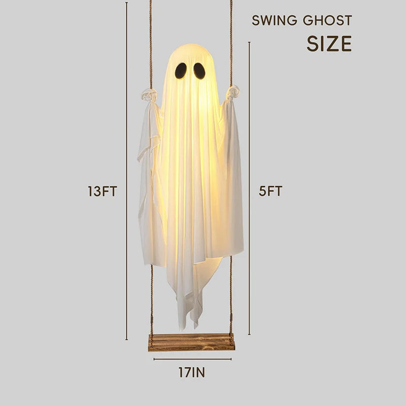 LED Light-Up Ghost Decoration for Halloween with Swing Feature