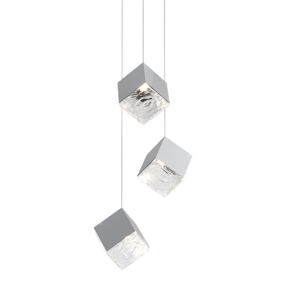 Taavita 1/3/6/9-Light Multi Glass Ice Cube Metallic Staircase Chandelier in Gold/Chrome