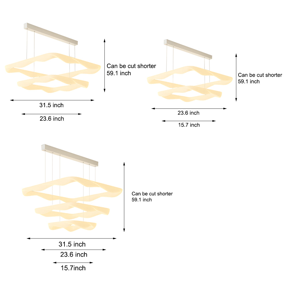 2/3 Square Rings Cream Style Modern LED Three Step Dimming Chandelier