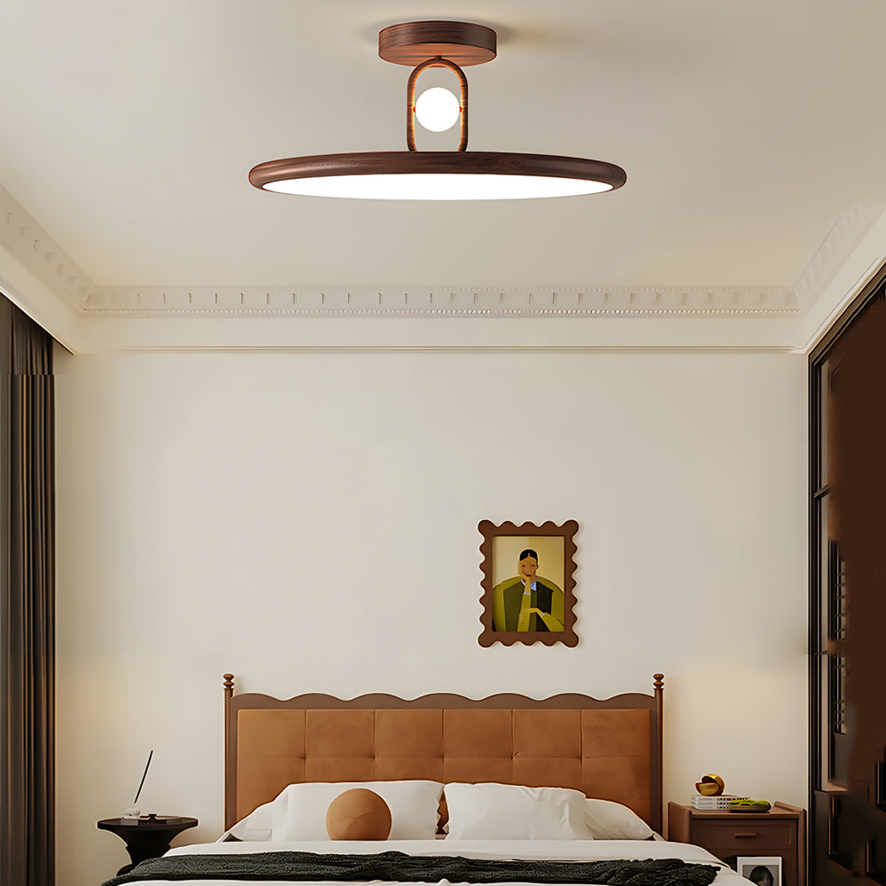 15.7/19.7-in Walnut Wood Grain Round Semi Flush Mount Ceiling Light