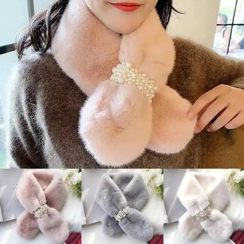 Elegant Plush Pearl-Embellished Winter Wrap