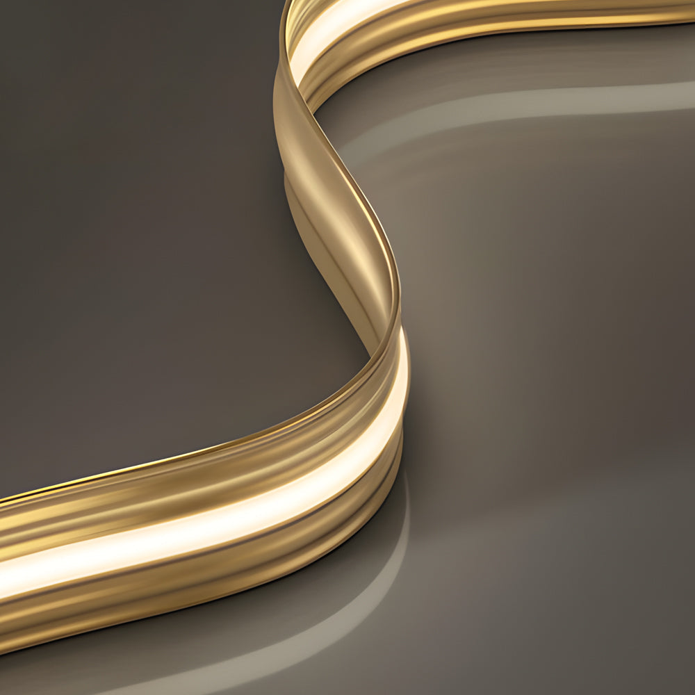 1-Light Elegant Flow Wave Linear LED Brass Pendant Light for Kitchen Island