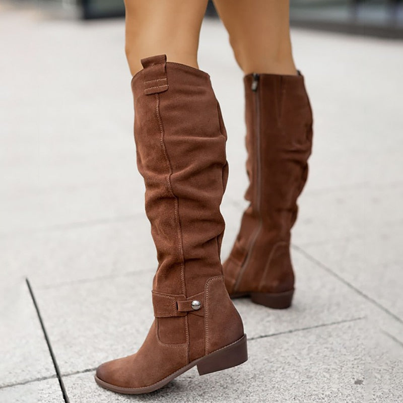 Women’s Knee-High Boots | Soft Suede with Ankle Strap | Durable Rubber Sole | Cozy Winter Wear