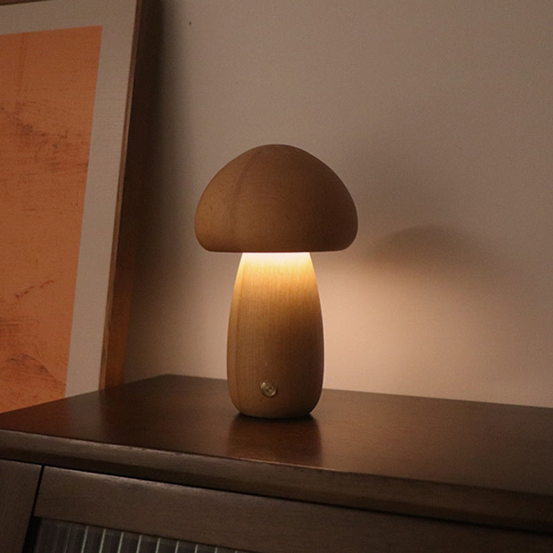 Taavita - LED Night Light Wooden Mushroom with Touch Sensor & Dimmable Brightness
