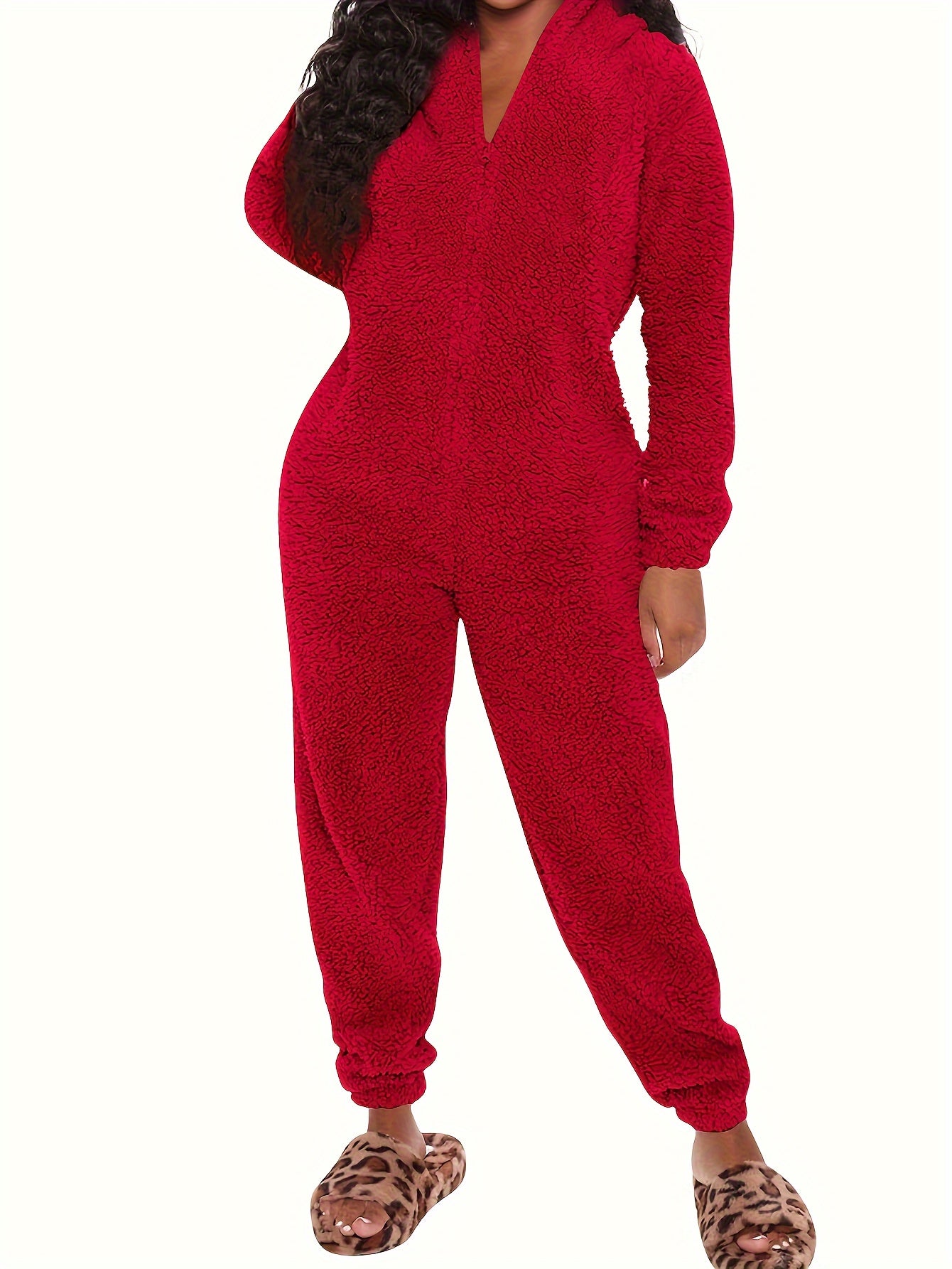 Women's Pajama Jumpsuit | Hooded Zipper | Cozy Warmth Comfort | Polyester