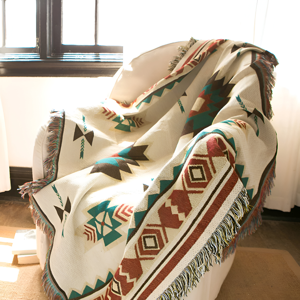 Bohemian Throw Blanket | Geometric Design | Cozy Year-Round Comfort | Polyester