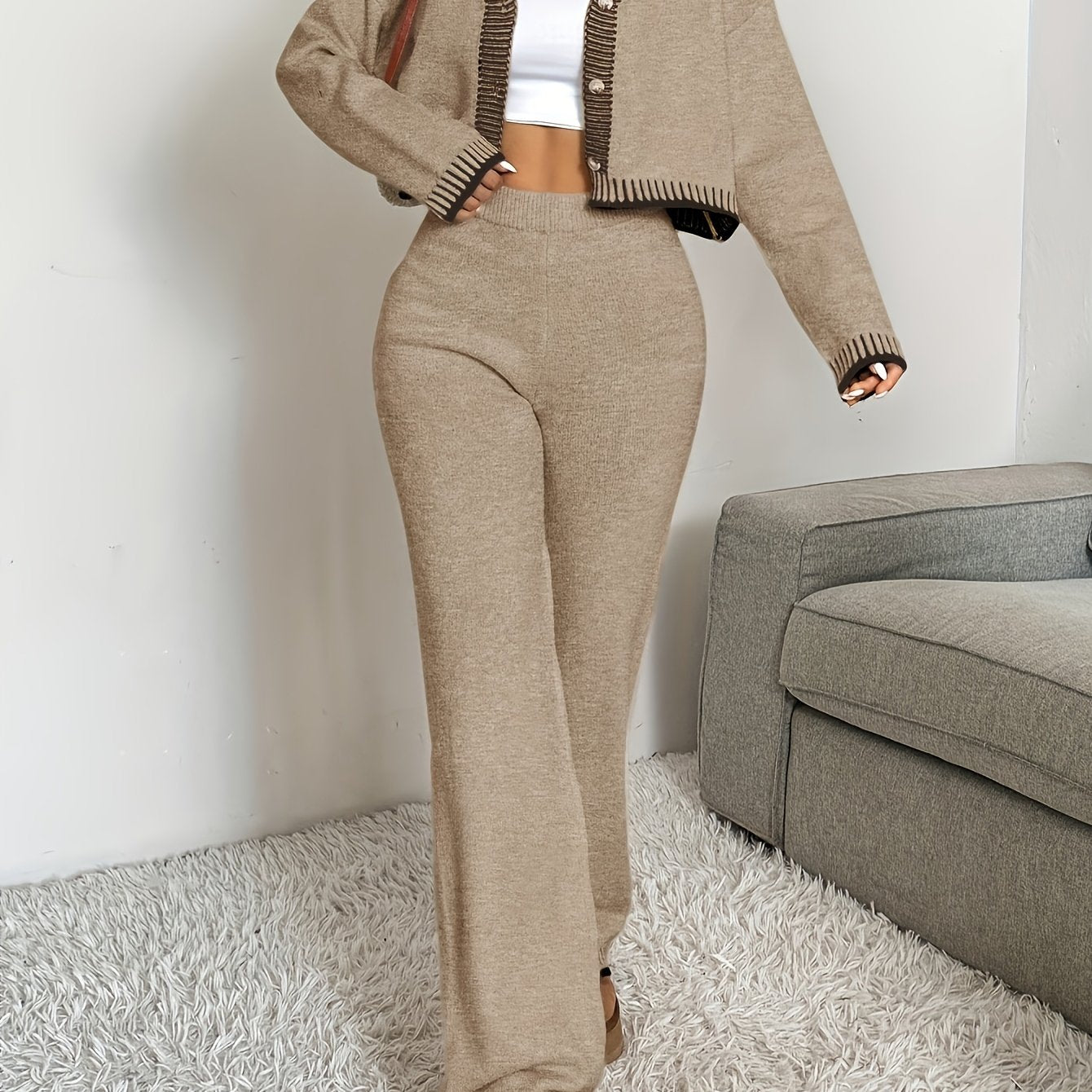 Women’s Knit Set | V-Neck Cardigan | Soft Breathable Comfort | Acrylic