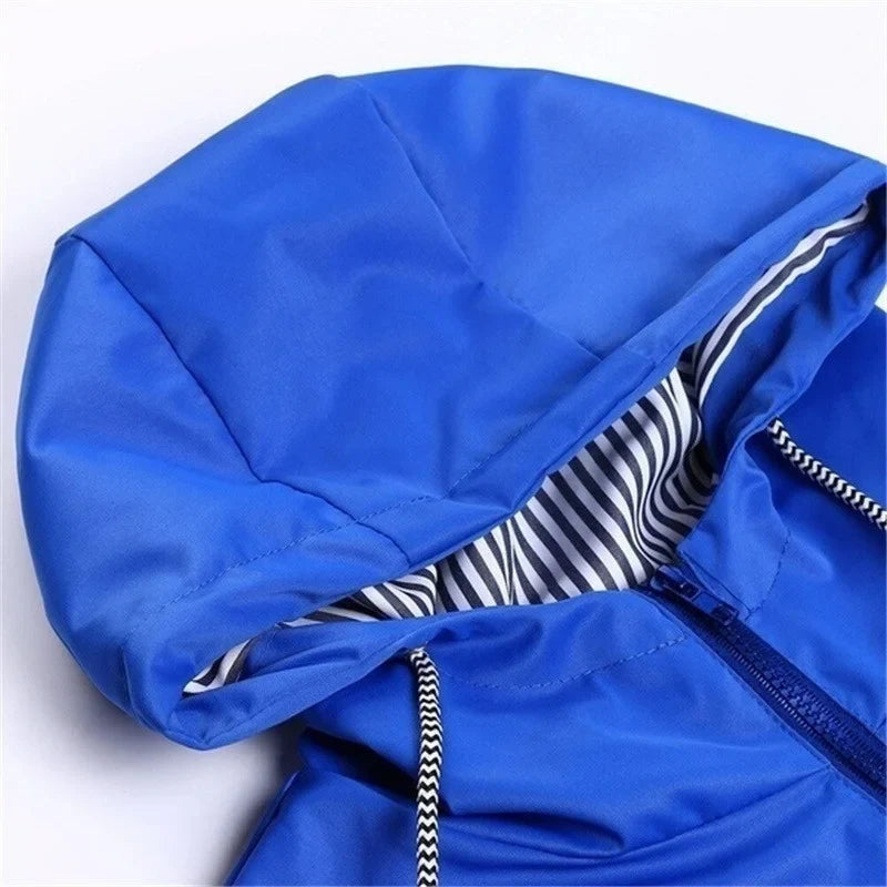 Women’s Waterproof Hooded Trench Coat | Adjustable Waist Drawstring | Zipper & Exterior Pockets | Windproof Protection