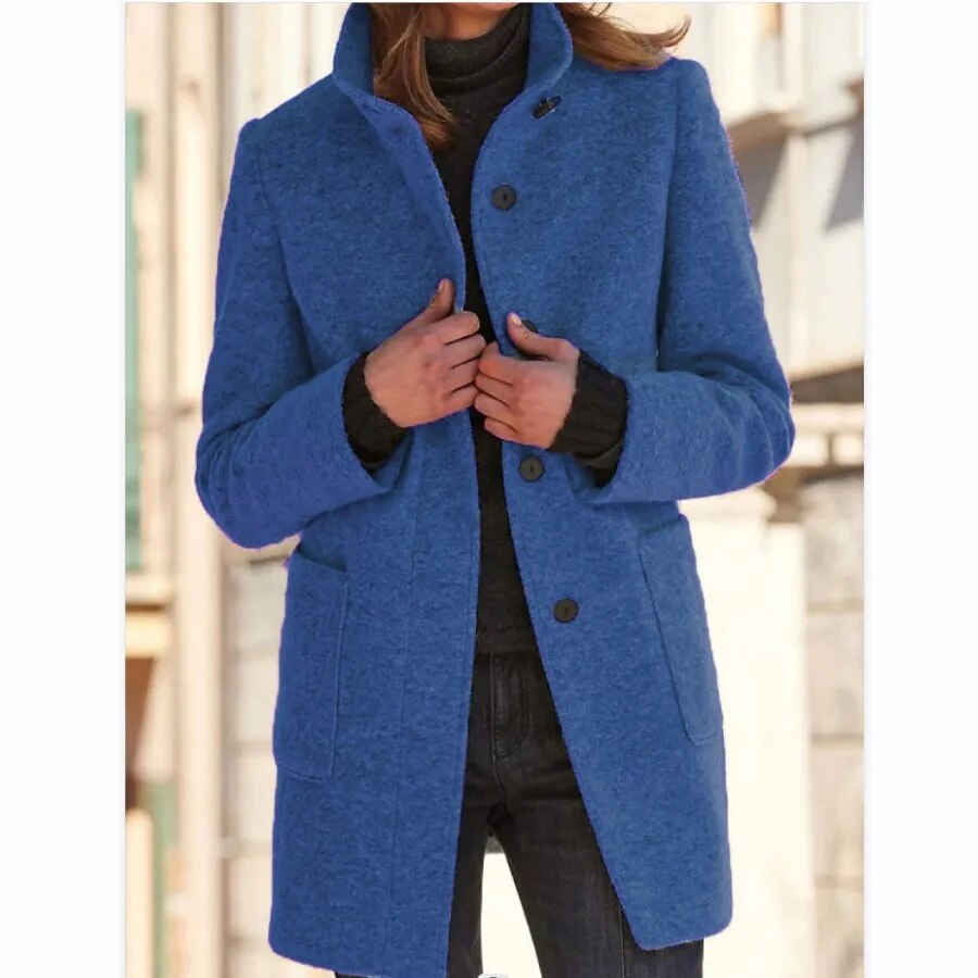 Women's Wool-Blend Overcoat | Premium Wool-Polyester Blend | Front Button Closure | Warm Insulated Design