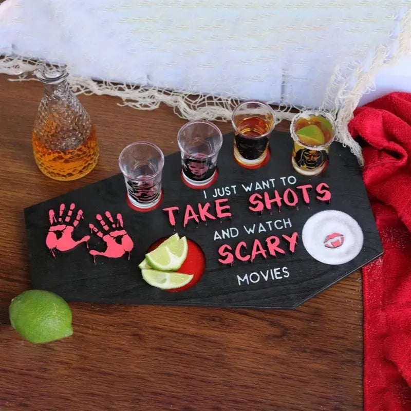 Coffin-Shaped Wooden Shot Glass Tray for Halloween Parties