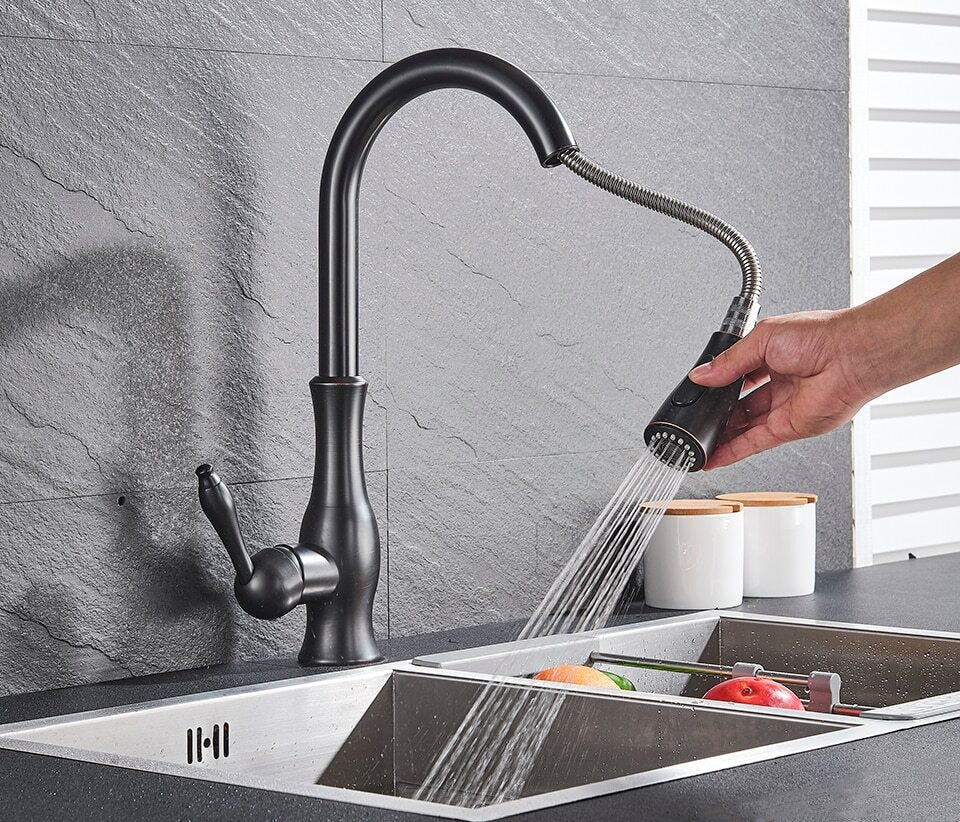 Retractable Pull-Out Kitchen Faucet | Brushed Nickel Finish | Single Lever Control | Durable Corrosion-Resistant Design