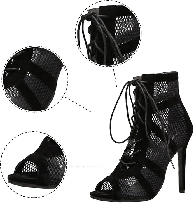 Women’s High Heel Sandals | Lace and Mesh Design | Peep-Toe Stiletto | Comfortable Fit