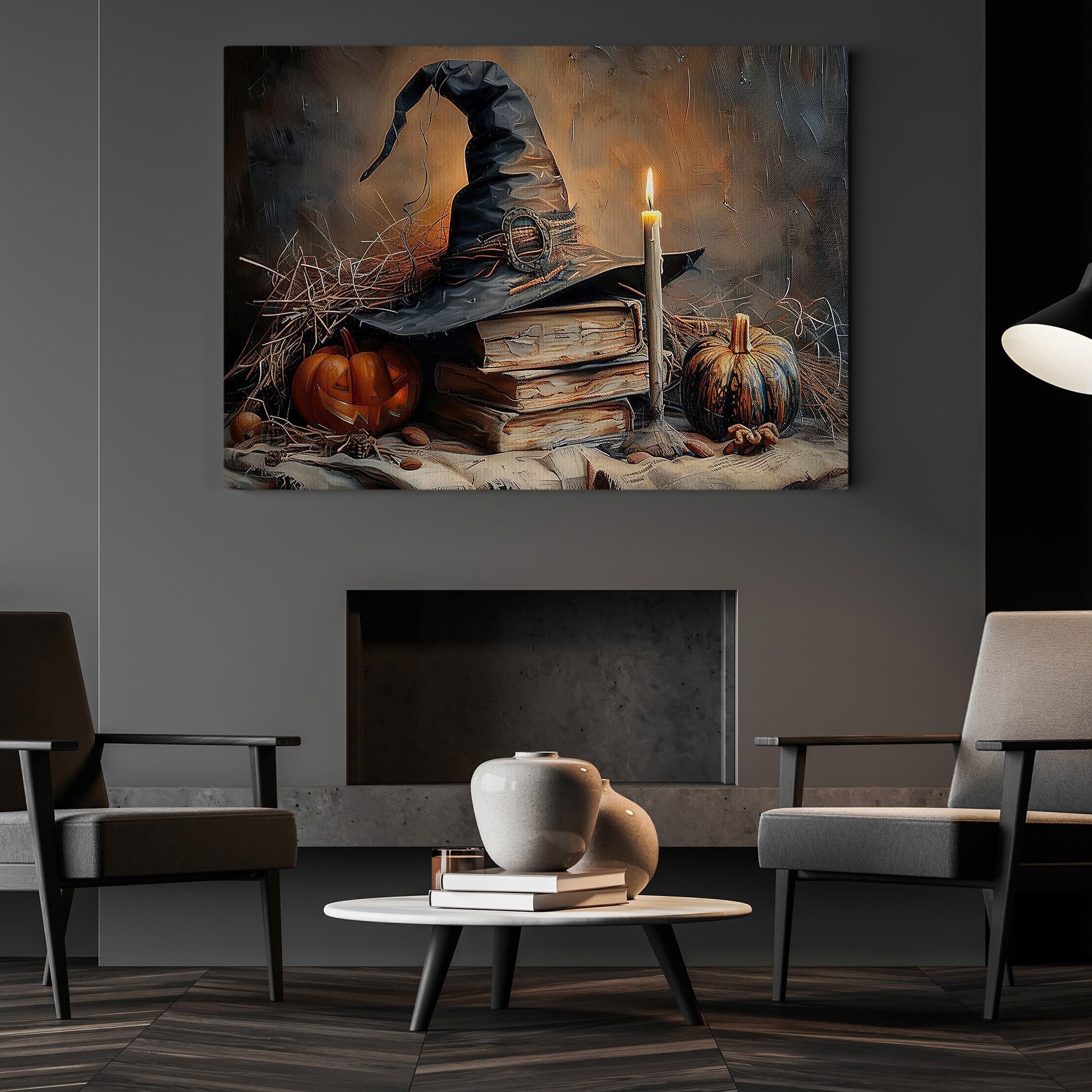 Halloween Witch Canvas Wall Art with Spooky Autumn Decor