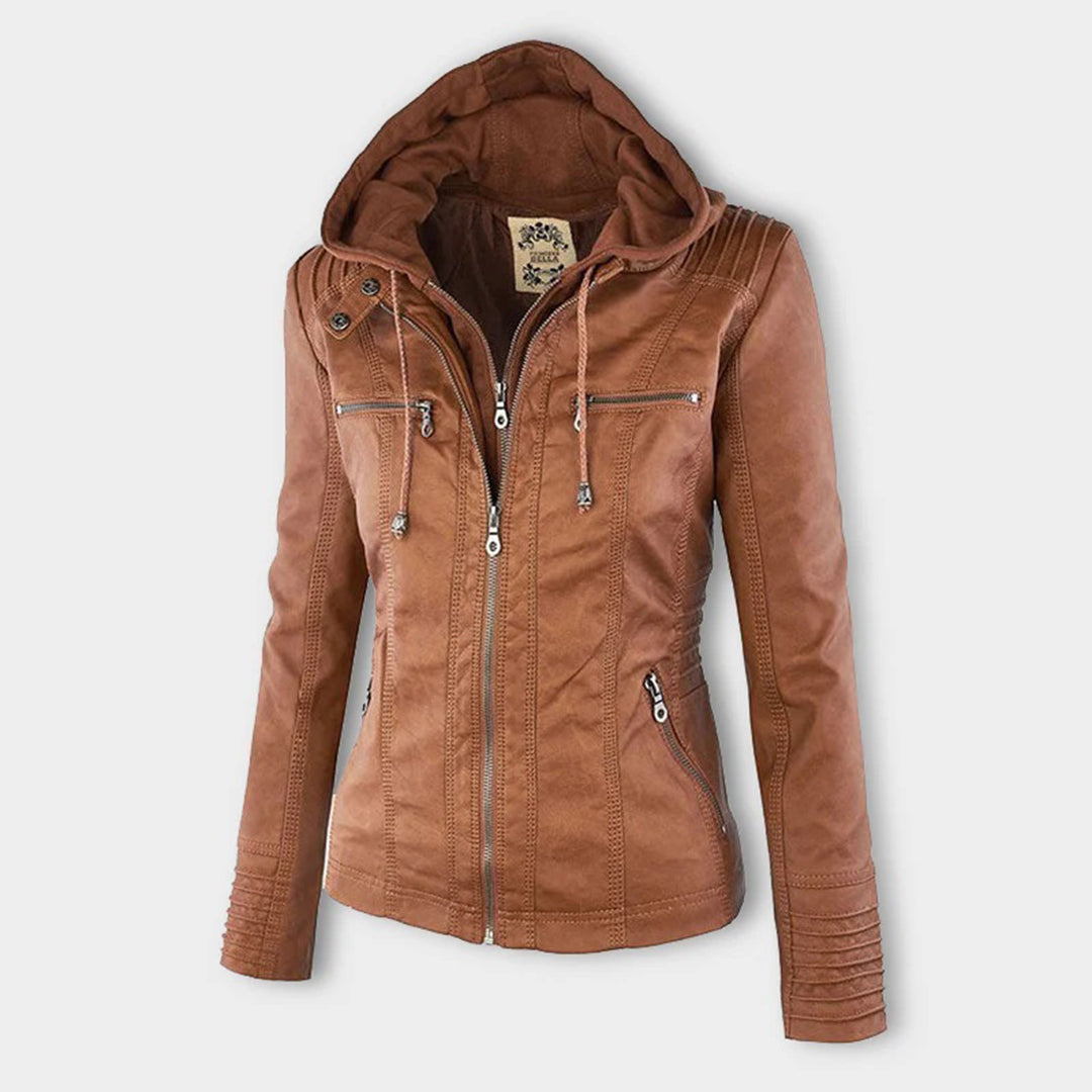 Women’s PU Leather Hooded Jacket | Soft & Supple Material with Drawstring Hood | Full-Zip Closure & Multiple Pockets | All-Season Layering