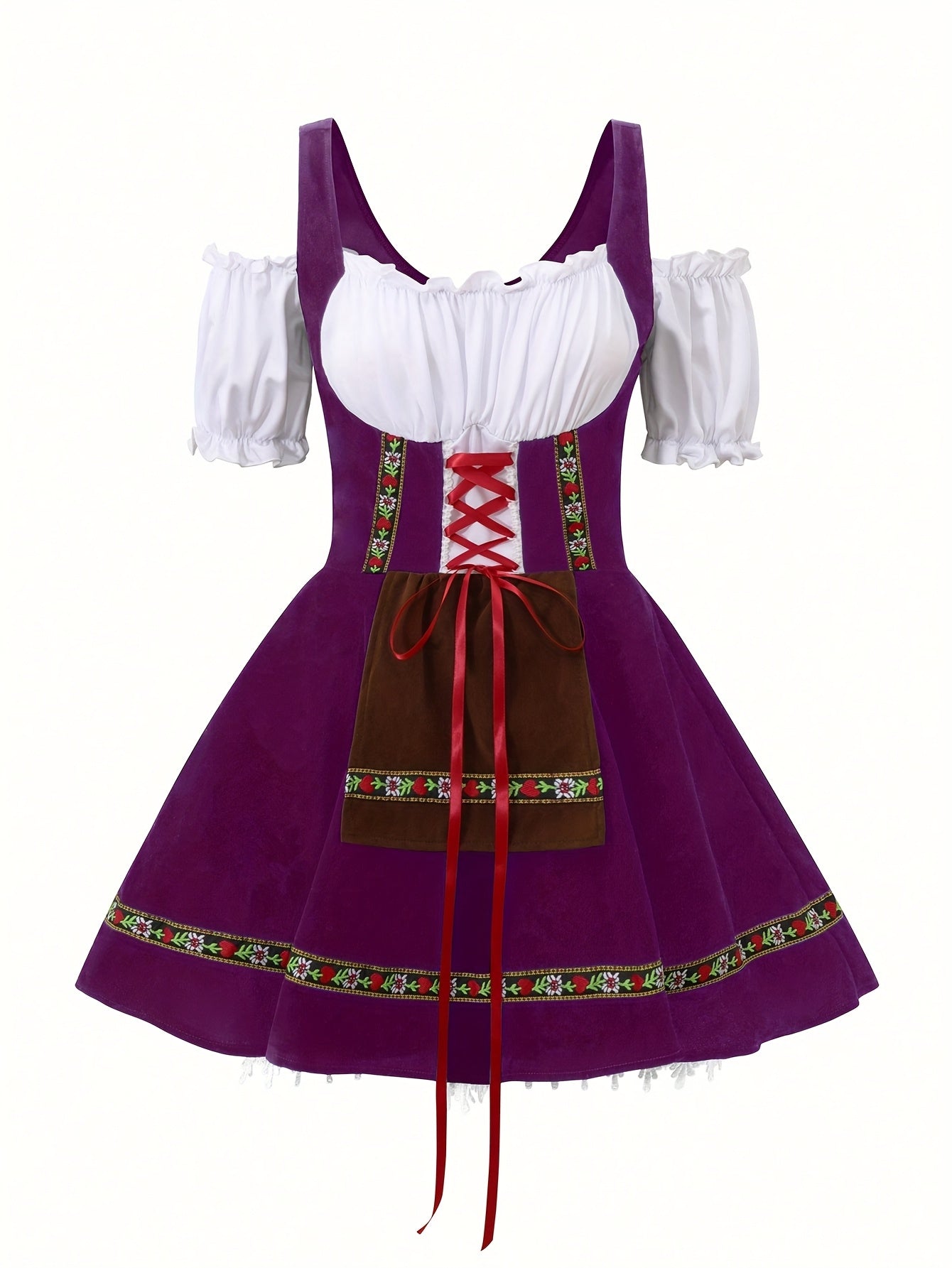 Women's Bavarian Dirndl Dress with Lace-Up Corset for Oktoberfest