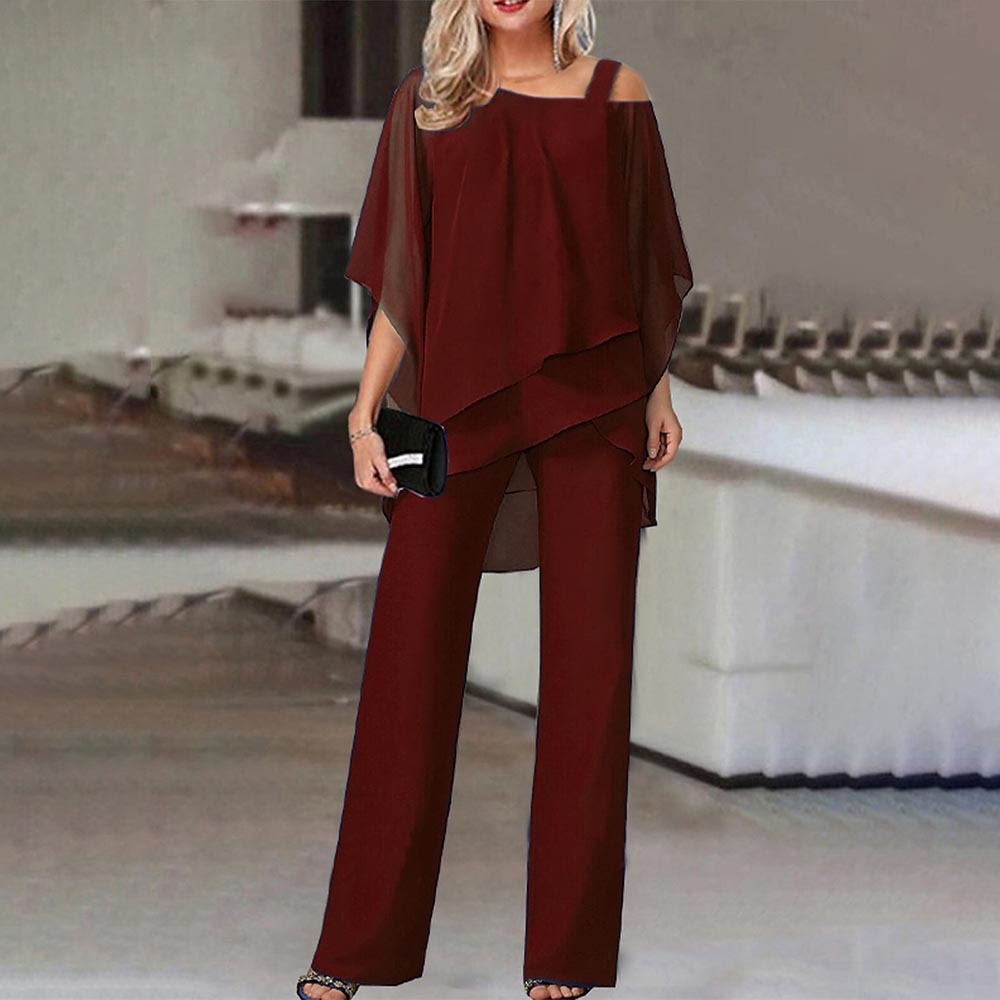 Women’s Cold-Shoulder Jumpsuit | Lightweight Polyester & Spandex | Wide-Leg Pants | Elegant Fit
