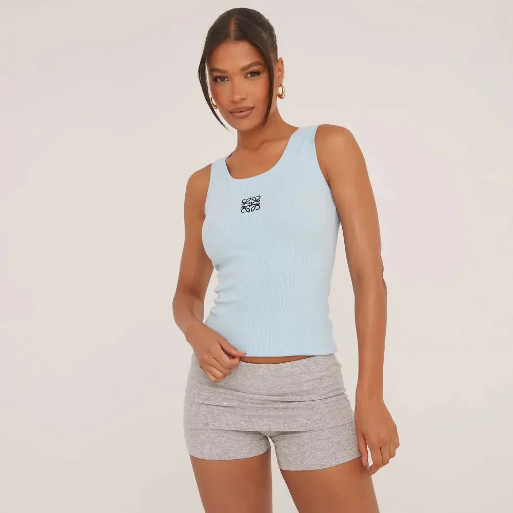 Women’s Ribbed Knit Tank Top | Delicate Embroidery Detail | Stretch Fabric | Comfortable Fit