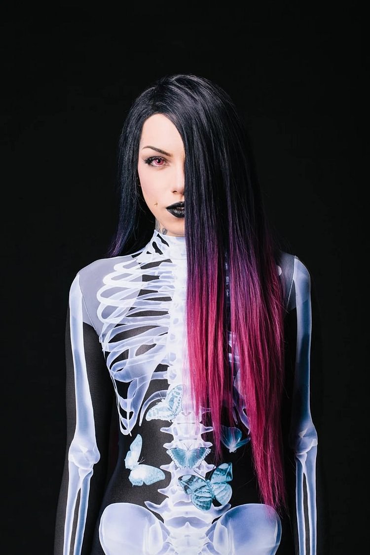 Halloween Skeleton Bodysuit with Glow Blacklight Effect