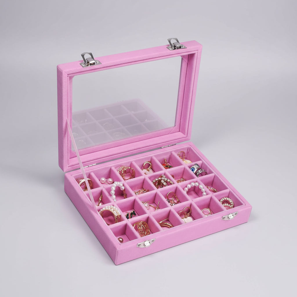 Elegant Velvet Jewelry Organizer with Glass Top