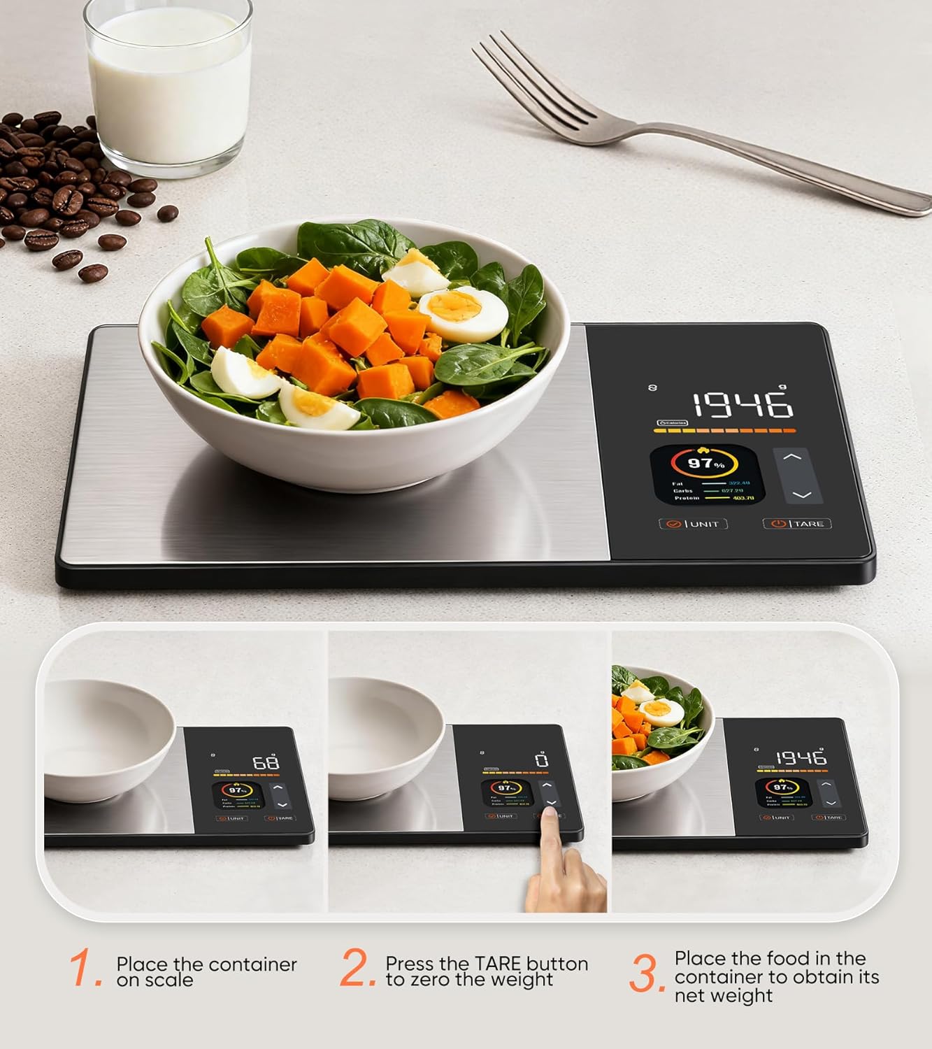 Digital Food Scale with TFT Display and App Connectivity for Nutritional Tracking